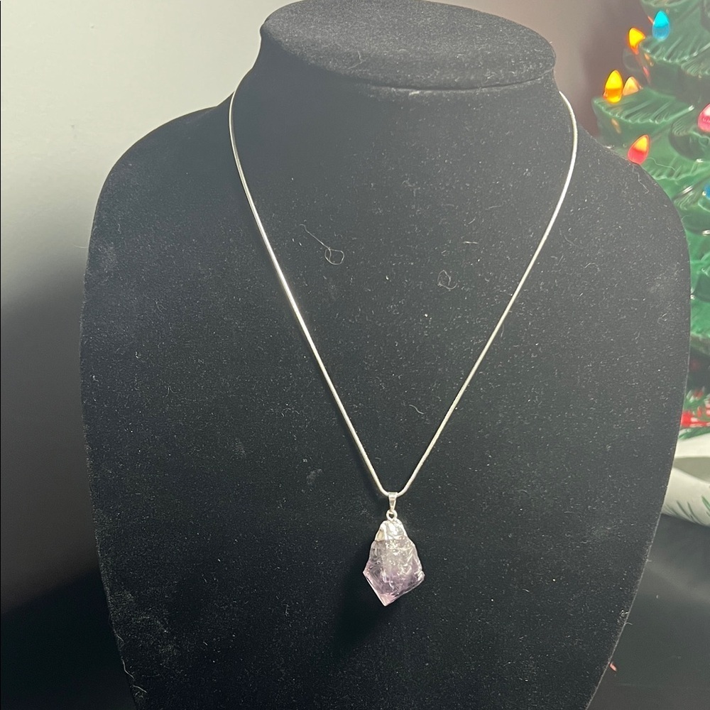 Sterling Silver Necklace with Purple Crystal Pendant